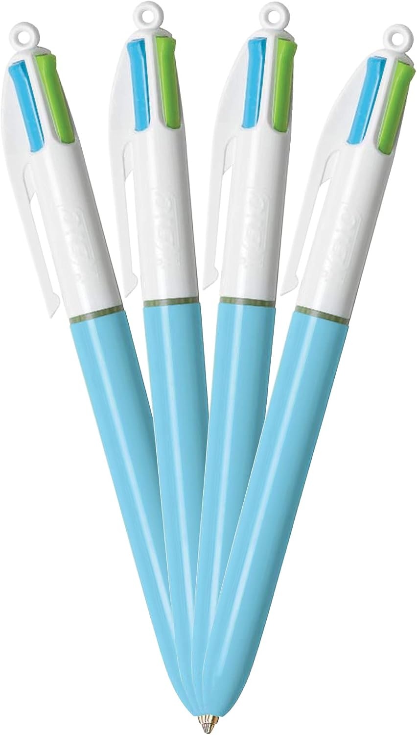 image:imageBIC 4Color Fashion Ballpoint Pen Medium Point 10mm Assorted Fashion Ink Colors Fun amp Colorful 4CountLight Blue