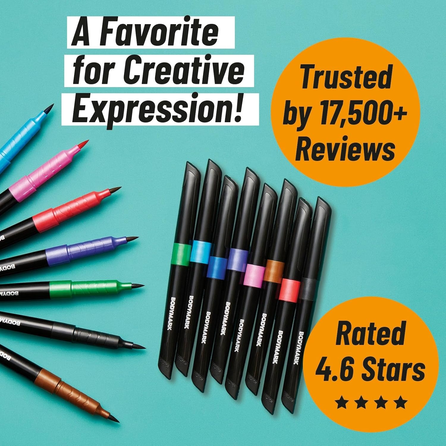 image:imageBODYMARK Temporary Tattoo Markers 8Count Color Collection SkinSafeColor Set