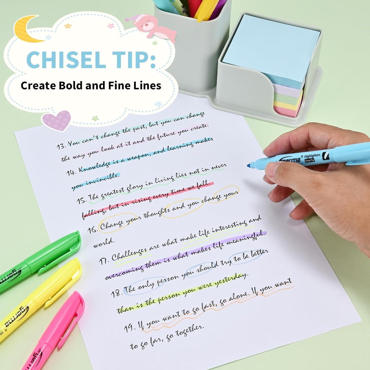 image:imageCgerma Highlighters 36 Pack Chisel Tip Green Highlighter Bright ColorsQuickly Drying Perfect for Students Kids Adults Classroom School Office12 color