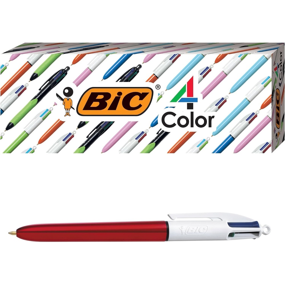 image:imageBIC 4Color Fashion Ballpoint Pen Medium Point 10mm Assorted Fashion Ink Colors Fun amp Colorful 4CountRed