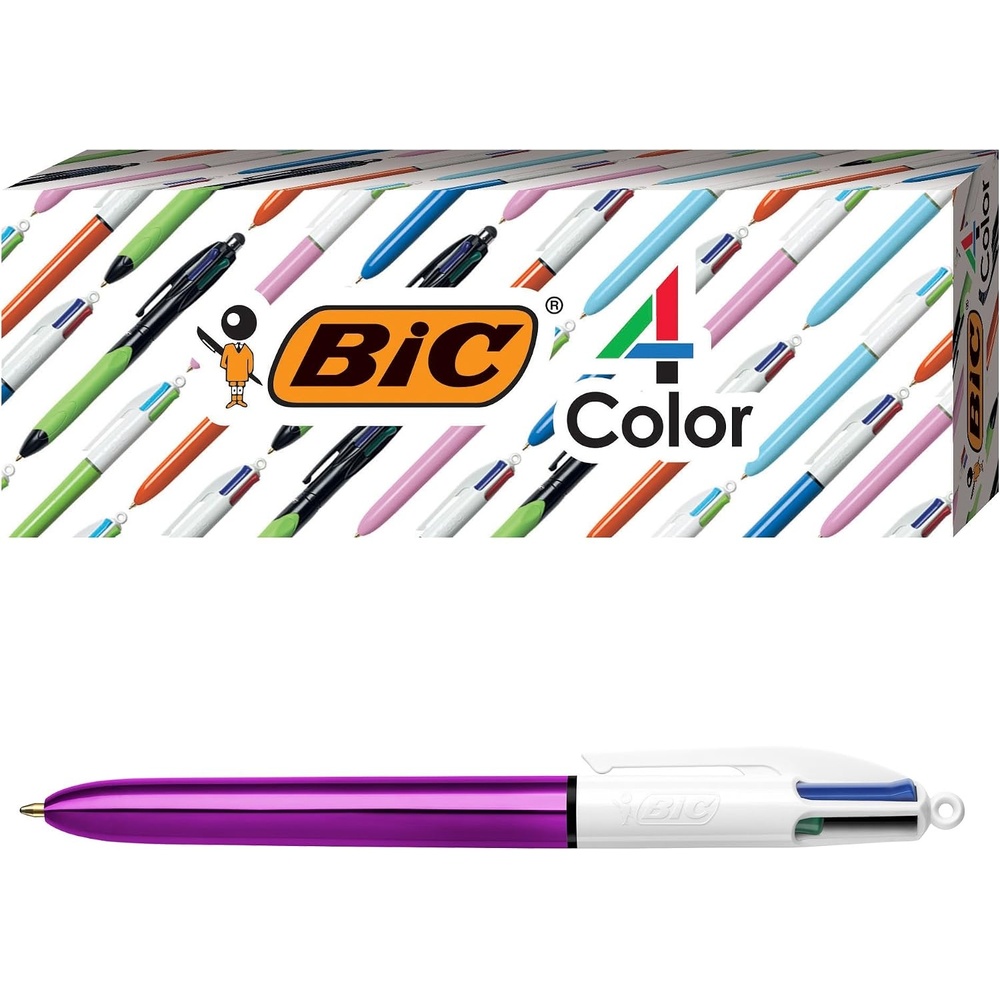 image:imageBIC 4Color Fashion Ballpoint Pen Medium Point 10mm Assorted Fashion Ink Colors Fun amp Colorful 4CountShiny Purple