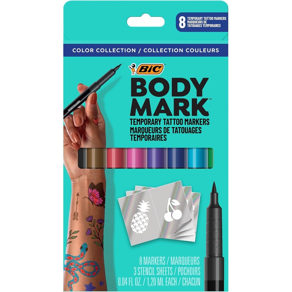 image:imageBODYMARK Temporary Tattoo Markers 8Count Color Collection SkinSafeColor Set