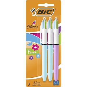 image:imageBIC 4 Colours Fun Retractable Ballpoint Pens  Box of 12 with Light Blue Pastel Barrel and Medium Point 10 mmMulticolor