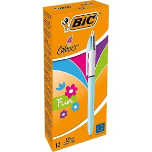 image:imageBIC 4 Colours Fun Retractable Ballpoint Pens  Box of 12 with Light Blue Pastel Barrel and Medium Point 10 mmPink  Purple  Turquoise  Green