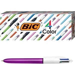 image:imageBIC 4Color Fashion Ballpoint Pen Medium Point 10mm Assorted Fashion Ink Colors Fun amp Colorful 4CountShiny Purple