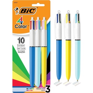 image:imageBIC 4Color Retractable Ballpoint Pen 3Count Pack Comfortable Grip10 Assorted Ink Colors