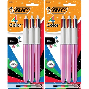 image:imageBIC 4Color Retractable Ballpoint Pen 3Count Pack Comfortable Grip4 Colors Black  Blue  Green  Red Ink