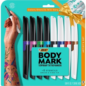 image:imageBIC BodyMark Temporary Tattoo Markers for Skin Color Collection Flexible Brush Tip Assorted Colors SkinSafe Cosmetic Quality Pack of 6 48 Count TotalColor Collection