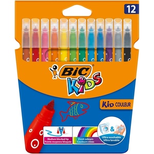 image:imageBIC Kids Kid Couleur Felt Tip Colouring Pens  Assorted Colours Cardboard Wallet of 241 Count Pack of 12