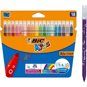 image:imageBIC Kids Kid Couleur Felt Tip Colouring Pens  Assorted Colours Cardboard Wallet of 241 Count Pack of 18