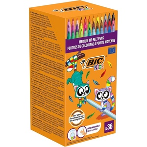 image:imageBIC Kids Kid Couleur Felt Tip Pens 36 Colours Water Soluble Medium Tip Age 51 Count Pack of 36