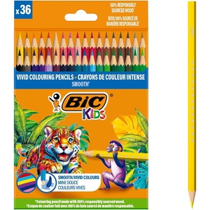image:imageBIC Kids Smooth Colouring Pencils Made from 100 Responsibly Sourced Wood Assorted Standard Metallic Pastel and Neon Colours Pack of 541 Count Pack of 36