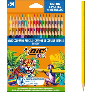 image:imageBIC Kids Smooth Colouring Pencils Made from 100 Responsibly Sourced Wood Assorted Standard Metallic Pastel and Neon Colours Pack of 54Pack of 54