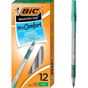image:imageBIC Round Stic Grip XtraComfort Medium Ball Point Pen Green 12PackPen
