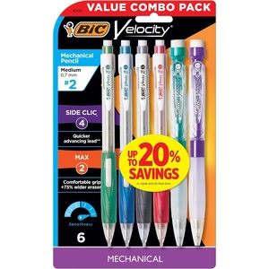 image:imageBIC Velocity Colored Lead Mechanical Pencils Medium Point 07 mm 6Count07mm Black