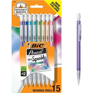 image:imageBIC XtraSparkle Number 2 Mechanical Pencils With Erasers Medium Point 07mm 15Count Pack Cute Mechanical Pencils for Girls Boys and Adults Barrel Colors May VarySparkle Edition