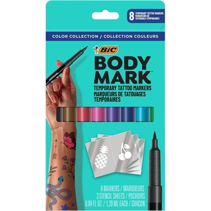 image:imageBODYMARK Temporary Tattoo Markers 8Count Color Collection SkinSafeColor Set