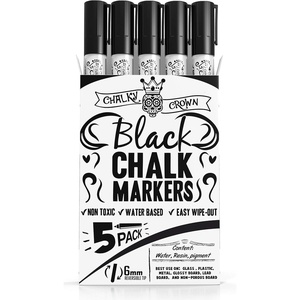 image:imageCHALKY CROWN White Liquid Chalk Markers  White  5 Pack 6mm TipBlack