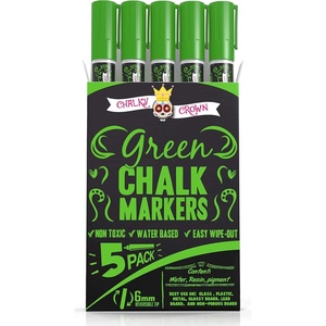 image:imageCHALKY CROWN White Liquid Chalk Markers  White  5 Pack 6mm TipGreen