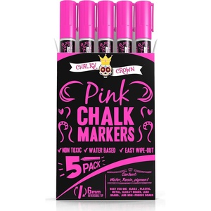 image:imageCHALKY CROWN White Liquid Chalk Markers  White  5 Pack 6mm TipPink