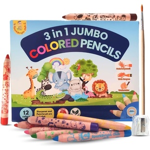 image:imageSparkbright Club Jumbo Colored Pencils for Toddlers Ages 24  3in1 Wooden Pencil Crayon amp Watercolor  12 NonToxic Colors BreakResistant 8mm Core EasyGrip for Kids amp Preschool PreSharpened12