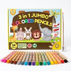 image:imageSparkbright Club Jumbo Colored Pencils for Toddlers Ages 24  3in1 Wooden Pencil Crayon amp Watercolor  12 NonToxic Colors BreakResistant 8mm Core EasyGrip for Kids amp Preschool PreSharpened24