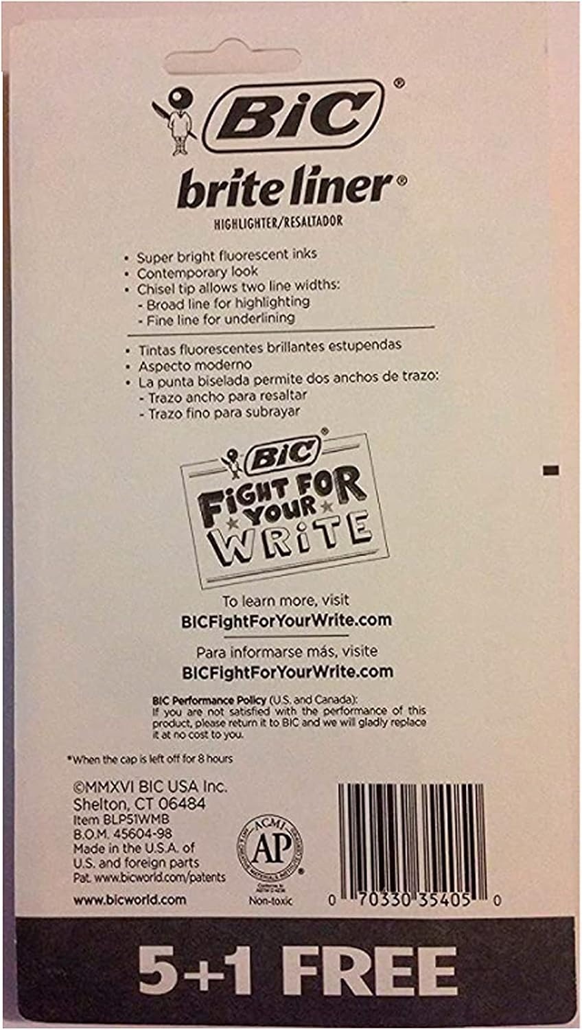 image:imageBic Brite Liner Highlighters Chisel Tip MultiColor Bonus Size Package 51 Highlighters Per Package