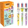 image:imageBIC Vibbies 4 Colours Mini Ball Pen Medium Point 10 mm with Fun Animal Figurines  Pastel Barrel Classic Ink Colours Pack of 6