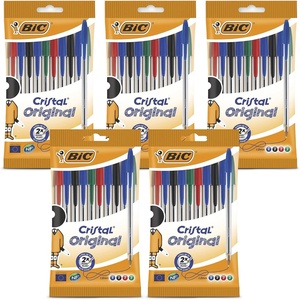 image:imageBIC Cristal Original Ballpoint Pens Fine Point 10mm Assorted Colours Reliable Everyday Pens for School and Office Smooth Writing Comfortable Grip Durable and LongLasting Pack of 5