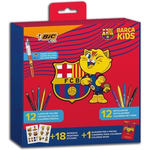 image:imageBIC FC BARCELONA Kids Coloring Kit with Pen 4 Colours Exclusive CAT 12 BIC Tropicolors Colouring Pencils 12 Kid Couleur Markers Coloring Book and 18 FC Barcelona Stickers