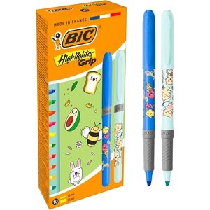 image:imageBIC Highlighter Grip Dcor Pens Kawaii Series Chiselled Nib  Assorted Neon Colours Pack of 10