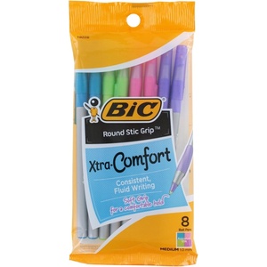 image:imageBIC Round Stic Grip Xtra Comfort Fashion Ballpoint Pens Assorted Fashion Colors Pack of 8