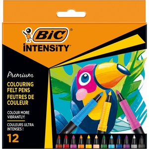 image:imageBic Intensity Premium Felt Tip Pens for Adults and Children in 12 Colours with Comfortable Rubber Handle and Sturdy Tip 97789112 Count Pack of 1