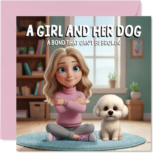 image:imageStuff4 Bichon Frise Birthday Card for Women A Girl and Her DogBichon Frise