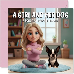 image:imageStuff4 Bichon Frise Birthday Card for Women A Girl and Her DogBoston Terrier