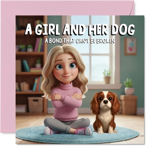 image:imageStuff4 Bichon Frise Birthday Card for Women A Girl and Her DogCavalier King Charles Spaniel