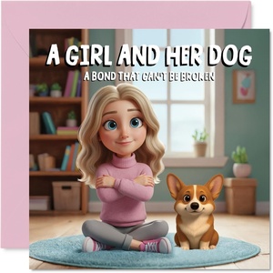 image:imageStuff4 Bichon Frise Birthday Card for Women A Girl and Her DogPembroke Welsh Corgi