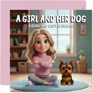 image:imageStuff4 Bichon Frise Birthday Card for Women A Girl and Her DogYorkshire Terrier