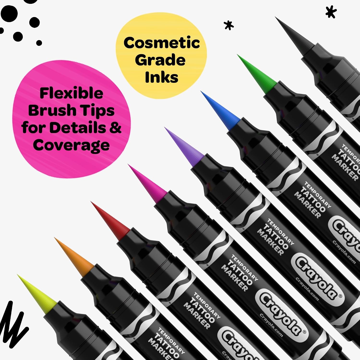 image:imageCrayola 8ct Temporary Tattoo Markers SkinSafe Ink Vibrant Colors Gifts for Children Teens and Adults Made in the USA 1 Pack