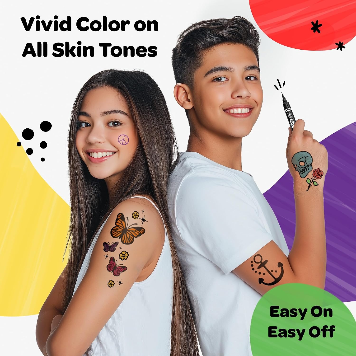 image:imageCrayola 8ct Temporary Tattoo Markers SkinSafe Ink Vibrant Colors Gifts for Children Teens and Adults Made in the USA 1 Pack