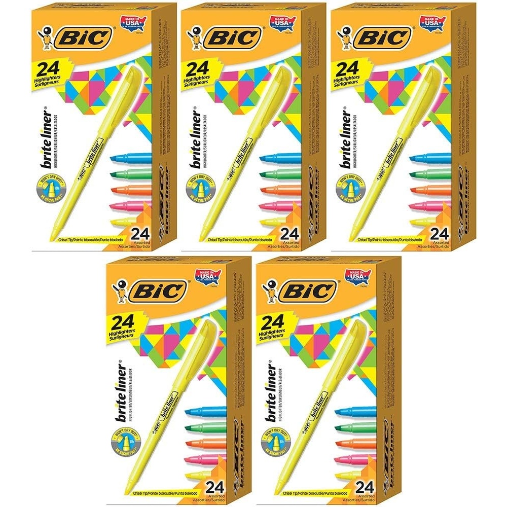 image:imageBIC Brite Liner Highlighter Chisel Tip Assorted Colors 24 Count 5 Boxes