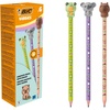 image:imageBIC Vibbies Graphite HB Pencils with Animal Figurine Erasers and ShockResistant Lead in 3 Barrel Colours  Pack of 6