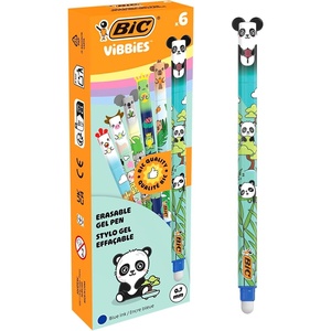 image:imageBIC Vibbies Erasable Gel Pens with Kawaii AnimalShaped caps  Blue Ink Pack of 6