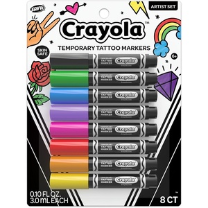 image:imageCrayola 8ct Temporary Tattoo Markers SkinSafe Ink Vibrant Colors Gifts for Children Teens and Adults Made in the USA 1 Pack